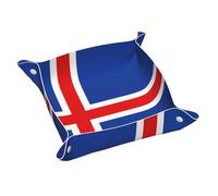 Petit plateau de rangement en cuir imprimé drapeau de l'Islande - Organiseur de bureau pliable pour clés, portefeuille