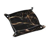Petit plateau de rangement en cuir marbré noir et doré - Plateau de rangement double face en PVC pour clés, bijoux, bureau et coiffeuse avec fermeture à pression