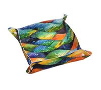 Petit plateau de rangement en cuir motif écailles de poisson arc-en-ciel - Plateau organiseur double face en PVC pour clés, bijoux, bureau et coiffeuse avec fermeture à pression