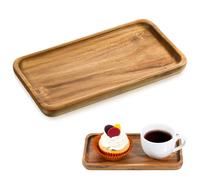 Petit plateau de service rectangulaire en bois d'acacia - 19 x 10,5 cm - Mini plateau en bambou - Plateau de cuisine en bois pour cosmétiques