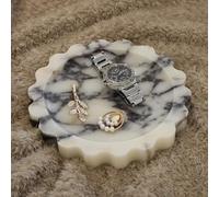 Petit Plateau Rond festonné en marbre Naturel de 16 cm pour Table de Chevet, Commode - Plateau à Bijoux pour Femme