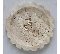 Petit Plateau Rond festonné en marbre Naturel de 16 cm pour Table de Chevet, Commode - Plateau à Bijoux pour Femme (travertin Beige)