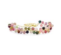 Petit Poignet Seulement Délicat Délicat Petite Nature Pierres Précieuses Multi Couleur Facetté Stagger Arc-En-Tourmaline Minuscule Caviar Perles De Rocaille Bracelet 18 K Jaune Or Plaqué Chaîne