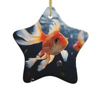 Petit poisson rouge nageant dans l'eau en céramique à suspendre en forme d'étoile Décorations de Noël à suspendre pour la maison, les vacances, les fêtes