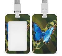 Petit porte-badge avec cordon amovible, étanche, motif papillon bleu, pour bureau, lieu de travail