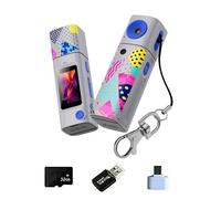 Petit porte-clés avec objectif rotatif 2K - Carte mémoire de 32 Go - Adaptateur de type C et lecteur de cartes pour caméra de poche Vlogs