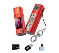 Petit porte-clés avec objectif rotatif 2K - Carte mémoire de 32 Go - Adaptateur de type C et lecteur de cartes pour caméra de voyage Vlogs