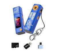 Petit porte-clés avec objectif rotatif 2K - Carte mémoire de 32 Go - Adaptateur de type C et lecteur de cartes pour caméra de poche Vlogs