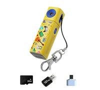 Petit porte-clés avec objectif rotatif 2K - Carte mémoire de 32 Go - Adaptateur de type C et lecteur de cartes pour Vlogs Tiny Keychain Camera