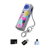 Petit porte-clés avec objectif rotatif 2K - Carte mémoire de 32 Go - Adaptateur de type C et lecteur de cartes pour Vlogs Tiny Keychain Camera