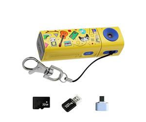 Petit porte-clés avec objectif rotatif 2K - Carte mémoire de 32 Go - Adaptateur de type C et lecteur de cartes pour caméra espion Vlogs