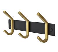 Petit Porte-Manteau Mural - Rail à Crochets Noir et Or avec 3 Crochets Doubles, Crochets Muraux en Acier Inoxydable de 22,86 cm pour Entrée, Salle de Bain, Chambre, Placard, Serviette, Chapeau, Sac