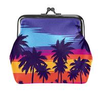 Petit Porte-Monnaie à Boucle Blue Palm Trees Sunset Pouch Kiss-Lock Fermoir Change Purse Wallets