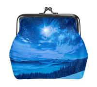Petit Porte-Monnaie à Boucle Starry Sky Winter Blue Pouch Kiss-Lock Clasp Change Purse Wallets