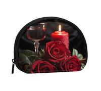 Petit porte-monnaie à presser avec fermeture éclair rose rouge et bougie imprimée, noir, taille unique, imprimé, Noir , Taille unique, Imprimé