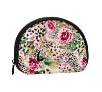 Petit porte-monnaie avec fermeture éclair - Imprimé animal tigre léopard rose fleur mini portefeuille porte-monnaie portable pour femmes filles sac à monnaie tendance en toile avec porte-clés sac de