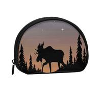 Petit porte-monnaie avec fermeture éclair, motif cerf, montagne, pin, sauvage, mini porte-monnaie, porte-monnaie portable pour femmes et filles, sac à monnaie tendance en toile avec porte-clés, sac de