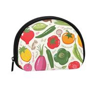 Petit porte-monnaie avec imprimé fruits et légumes de dessin animé pour un usage quotidien et des cadeaux, Noir , Taille unique, Pochette à monnaie