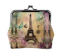 Petit porte-monnaie avec imprimé Tour Eiffel de Paris pour homme et femme, noir, One Size, Vintage