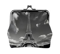 Petit porte-monnaie avec imprimé Tour Eiffel et nuage de Paris pour homme et femme, noir, One Size, Vintage