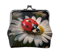 Petit porte-monnaie avec motif coccinelle et fleurs pour homme et femme, noir, One Size, Vintage