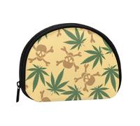 Petit porte-monnaie, bas de Noël imprimé « Merry Christmas » avec fermeture éclair, mini pochette légère pour pièces de monnaie, clés, écouteurs, transport quotidien, Crâne de marijuana, One Size