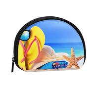Petit porte-monnaie, beau porte-monnaie imprimé bouteille avec fermeture éclair, mini pochette légère pour pièces de monnaie, clés, écouteurs, transport quotidien, Plage sous le soleil, One Size