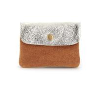 Petit Porte-Monnaie Cartes Cuir Véritable Suède Irisé A 2 Tons Femme - Camel