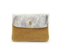 Petit Porte-Monnaie Cartes Cuir Véritable Suède Irisé A 2 Tons Femme - Moutarde