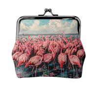 Petit porte-monnaie élégant en cuir avec imprimé flamant rose pour femme