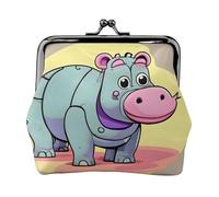 Petit porte-monnaie élégant en cuir avec imprimé hippopotame de dessin animé pour femme
