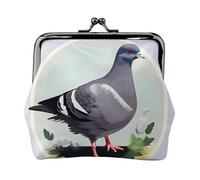 Petit porte-monnaie élégant en cuir avec imprimé pigeon gris pour femme