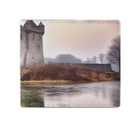 Petit porte-monnaie élégant et portable imprimé château près du lac pierres, parfait pour les sacs à dos, les sacs à bandoulière, les poches, etc.