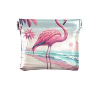Petit porte-monnaie en cuir avec flamant rose tropical pour femme, Flamant rose tropical, 4.33x3.74In, Flamant rose tropical