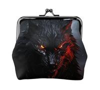 Petit porte-monnaie en cuir avec grand loup noir aux yeux rouges pour femme, porte-monnaie mignon en cuir, porte-monnaie, porte-monnaie porte-monnaie porte-clés