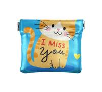 Petit porte-monnaie en cuir avec motif chat marron I Miss You, Chat marron mignon I Miss You Cartoon, 1 size, Impression artistique