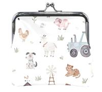 Petit porte-monnaie en cuir blanc pour femmes et filles avec boucle et fermoir en forme d'animaux de la ferme, Animaux de la ferme Blanc, Classique