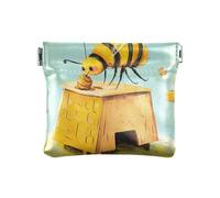 Petit porte-monnaie en cuir étanche avec fourmis pour transporter de la nourriture pour femmes et filles, Bee Collecting Honey Blue, 1 size, Moderne
