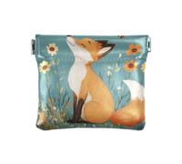 Petit porte-monnaie en cuir imperméable avec motif renard de dessin animé bleu sarcelle pour femme, Motif renard Bleu sarcelle, 1 size, Impression artistique
