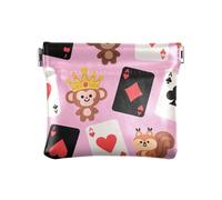 Petit porte-monnaie en cuir imperméable pour femmes et filles Motif singe de poker Marron