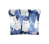 Petit porte-monnaie en cuir motif chats angora turcs drôles bleu marine tendance mini porte-cartes pour femme