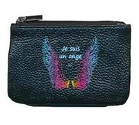 Petit Porte monnaie en cuir porte cles noir Je suis un ange Noir G