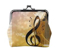 Petit porte-monnaie en cuir pour femme, motif notes de musique, piano et violon