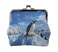 Petit porte-monnaie en cuir pour femme, motif pingouin des neiges et des montagnes