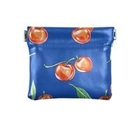 Petit porte-monnaie en cuir pour femme Orange Cherry Fruit Blue avec fermoir, Orange Cerise Fruit Bleu, 4.33"(L) x 3.74"(W) x 0.39"(H), Classique
