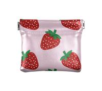 Petit porte-monnaie en cuir rose fraise à paillettes pour femme, Fausses paillettes dessin animé fraise rose, 1 size, Impression artistique