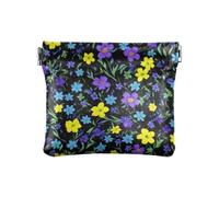 Petit porte-monnaie en cuir synthétique avec fleurs jaune-violet pour homme et femme