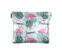 Petit porte-monnaie en cuir synthétique avec motif flamant rose et palmier tropical, sac pratique pour maquillage pour filles et femmes, Flamingo Palm Tropical, 4.33"(L) x 3.74"(W) x 0.39"(H),