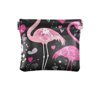 Petit porte-monnaie en cuir synthétique avec motif flamant rose pêche pour la Saint Valentin, organiseur pratique pour cartes et clés, pour homme et femme, voyage, Happy Valentine's Day Flamingo