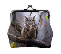 Petit porte-monnaie en cuir synthétique avec motif hibou sur une branche avec fermoir, Noir , Taille unique, Porte-monnaie